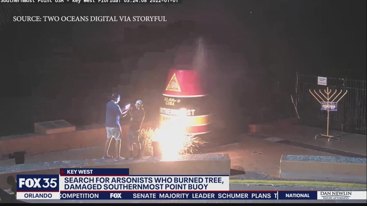 Famous Key West Southernmost Point buoy burned after 2 set tree on fire